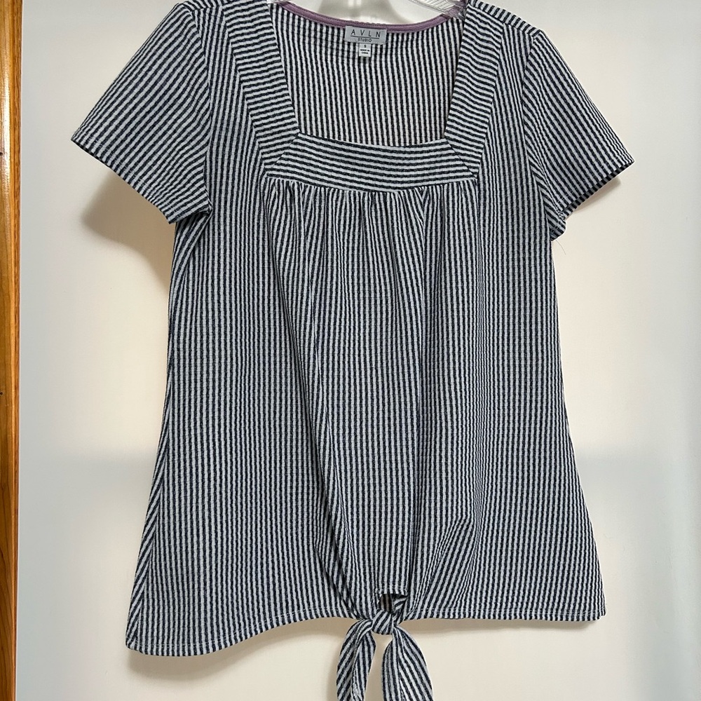 Avenue Black and White Striped Blouse